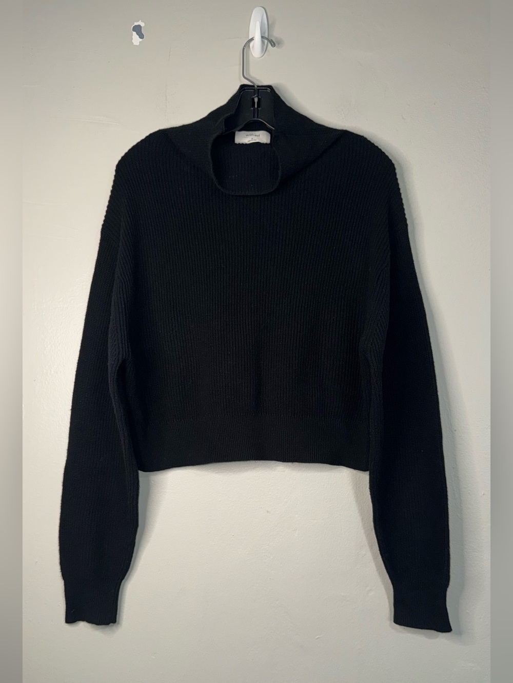 Aritzia Black Cropped Turtleneck Ribbed Sweater